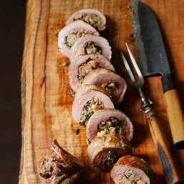 Pork Tenderloin with Sausage-Apple Stuffing and Mustard Pan Sauce