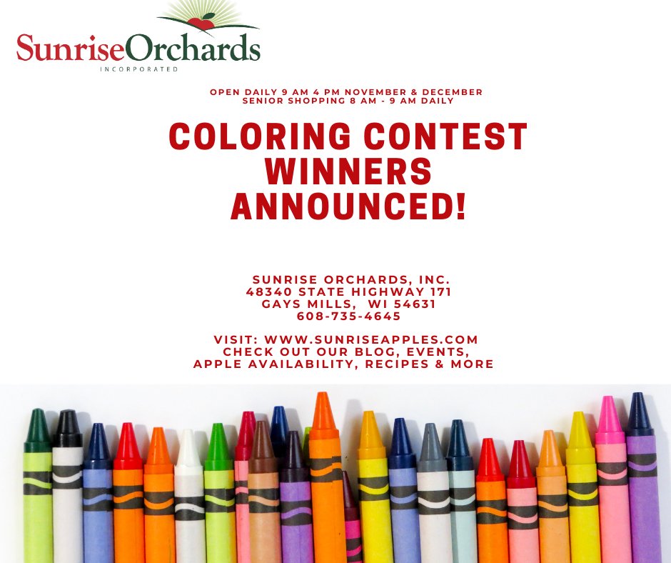 Congratulations to our Coloring Contest Winners!