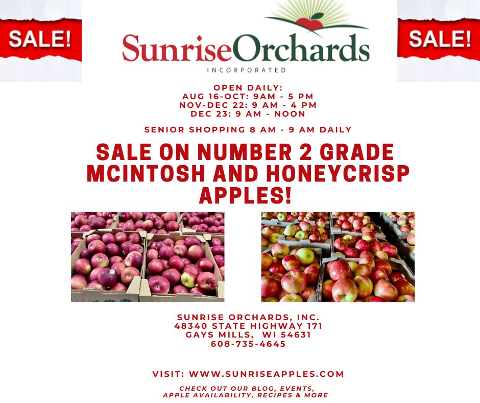 Number 2 Grade Apples SALE Starts TODAY Sept. 10, 2021!