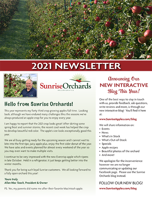 Sunrise Orchards 2021 Newsletter