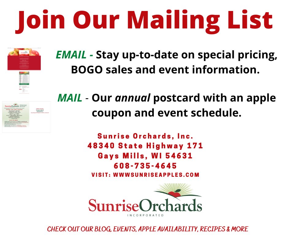 Join Sunrise Orchards Mailing Lists!