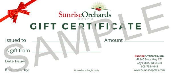 Sunrise Orchards Gift Certificates