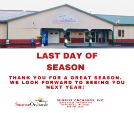 Sunrise Orchards Last Day of Season Dec. 23rd  ~ Open 9 am to Noon!