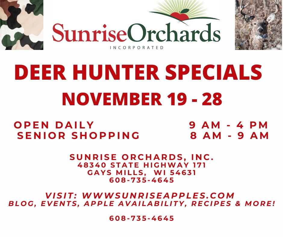 Deer Hunter Specials Nov 19 thru 28!