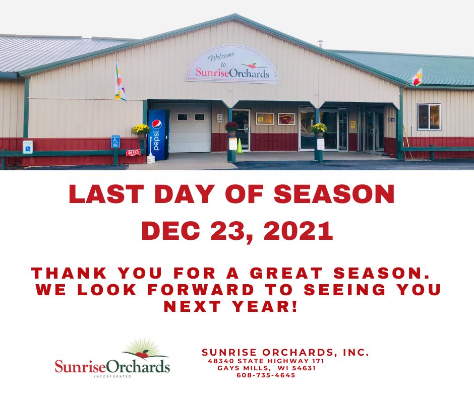 Last Day of 2021 Season  December 23rd!  Hurry in!