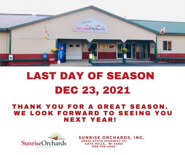 Last Day of 2021 Season  December 23rd!  Hurry in!