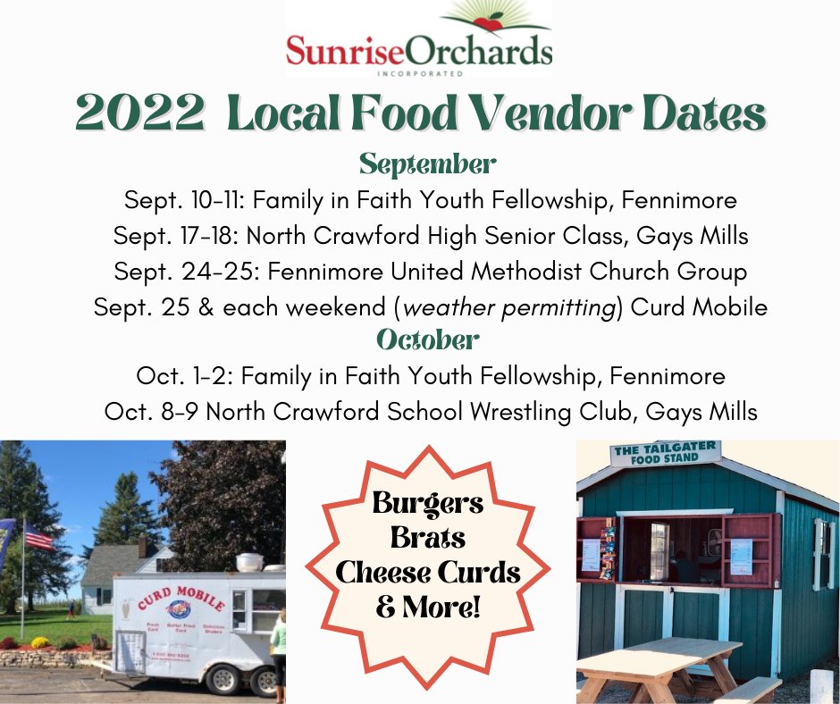 Food Stand Open at Sunrise Orchards Sept. 10-11th!