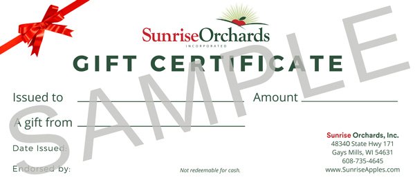 Sample Gift Certificate from Sunrise Orchards