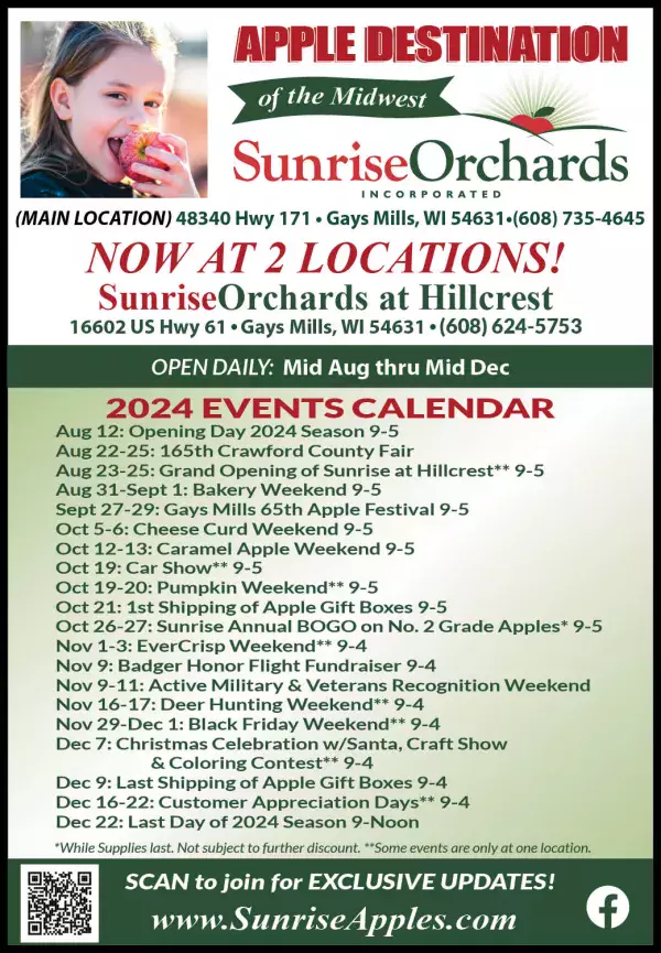 2024 Sunrise Orchards Event Schedule