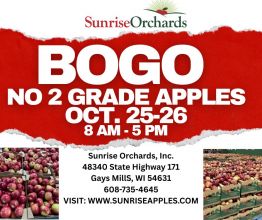 Sunrise Annual BOGO on No. 2 Grade Apples: 8am-5pm