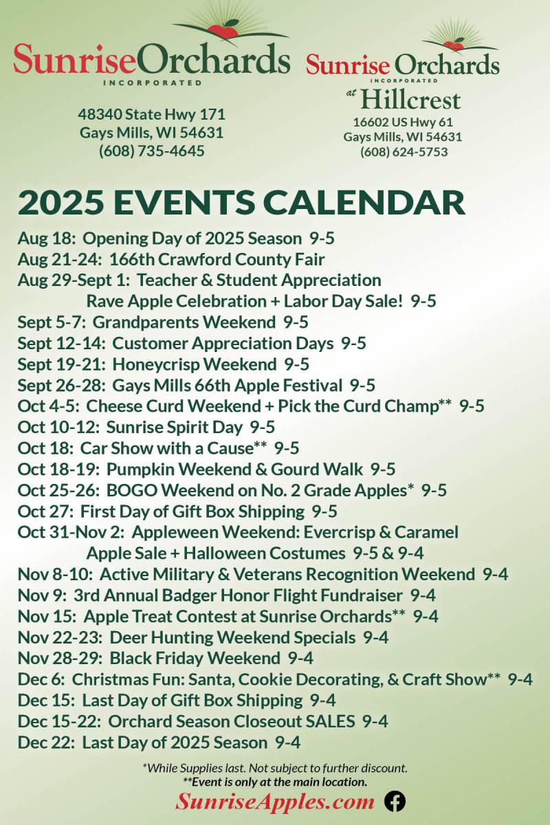 2025 Events Calendar