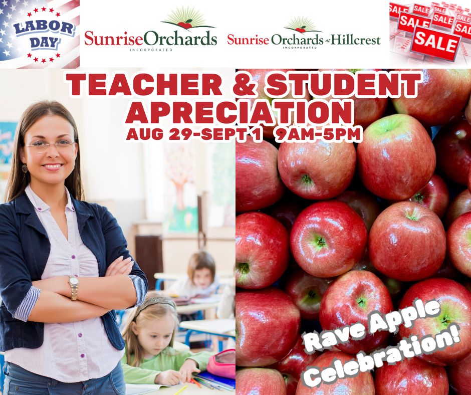 Teacher & Student Appreciation Day Aug 29-Sept 1 (OPEN LABOR DAY)