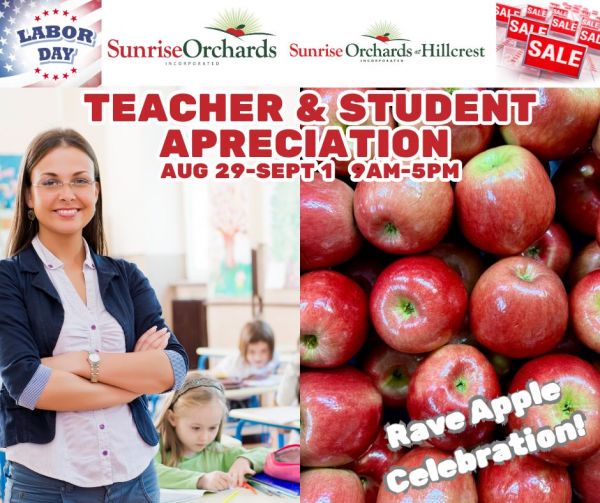Teacher & Student Appreciation Day Aug 29-Sept 1 (OPEN LABOR DAY)