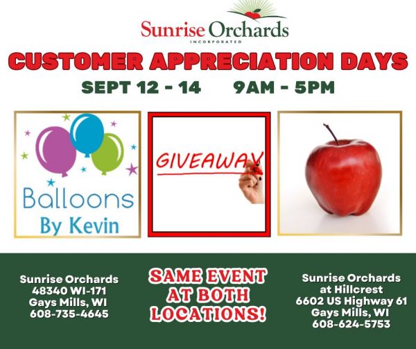Customer Appreciation Days! (Both Locations) September 12-14  (9AM-5PM)