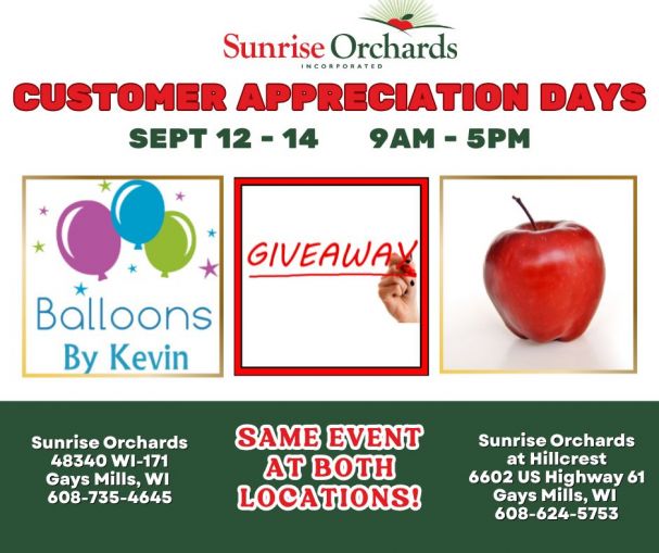 Customer Appreciation Days! (Both Locations) September 12-14  (9AM-5PM)