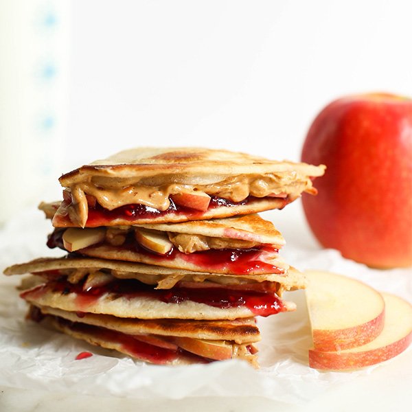 Peanut butter, apple and jelly sandwich