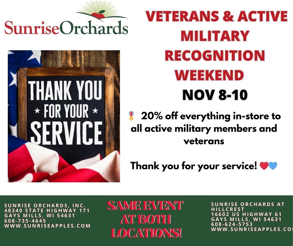 Active Military & Veterans SALE Nov 8-10 (9am-4pm)