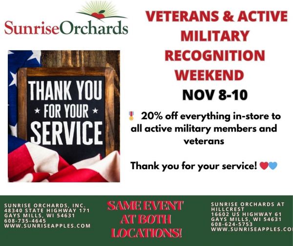 Active Military & Veterans SALE Nov 8-10 (9am-4pm)