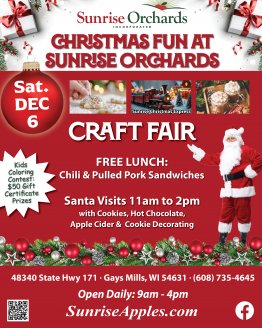Dec. 6th: Christmas Fun at Sunrise Orchards 9am-4pm (Main Location Only)