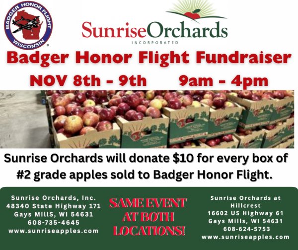3rd Annual Badger Honor Flight Fundraiser Nov 8th-9th! (Both Locations)
