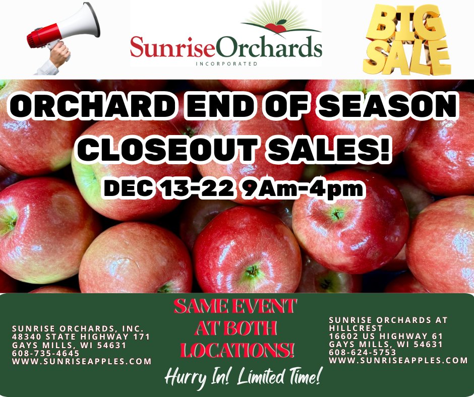 End of Season Close Out Sales (Both Locations)