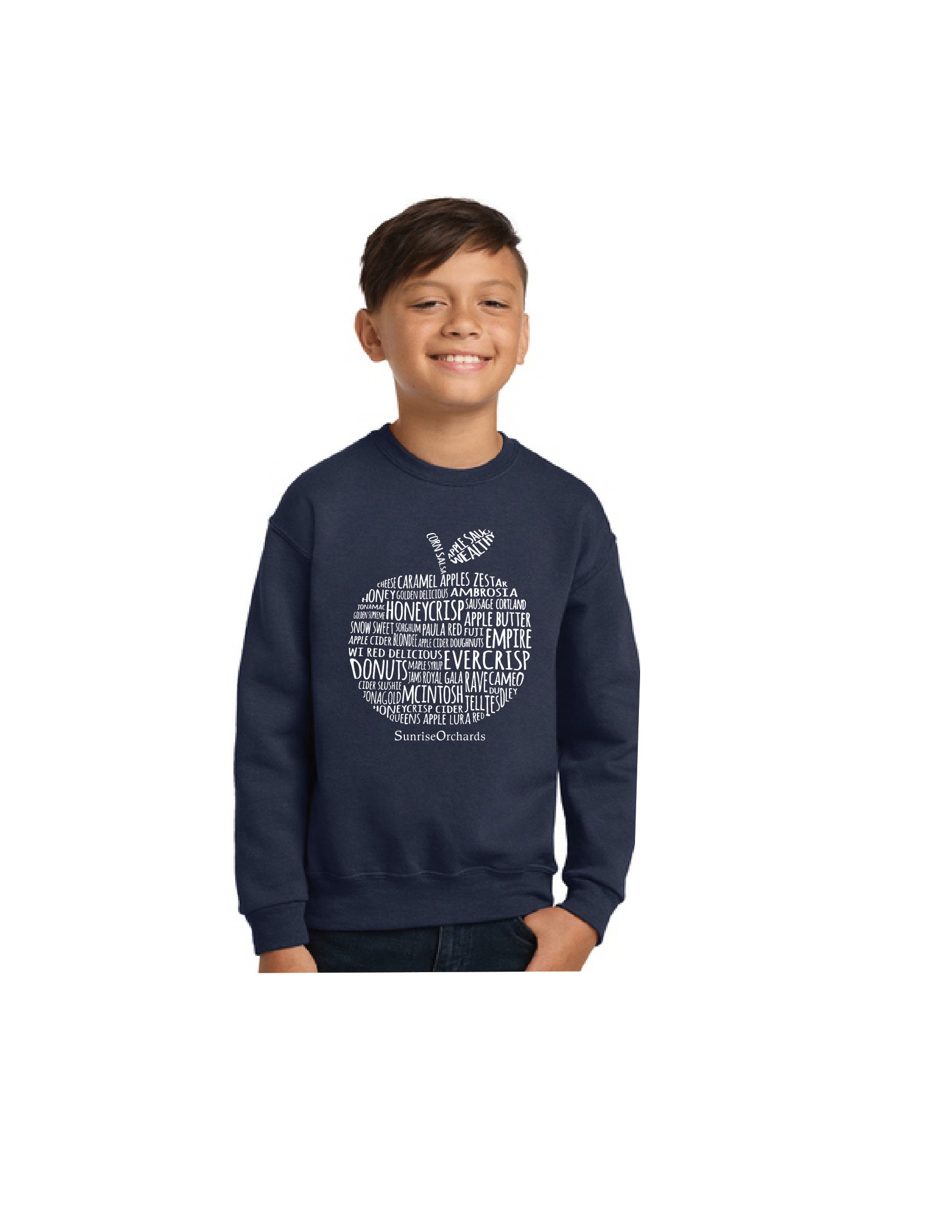 Sunrise Orchards Medium Youth Crewneck Sweatshirt-Navy