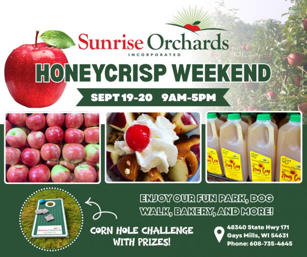 HONEYCRISP WEEKEND Sept 19-20: 9am-5pm