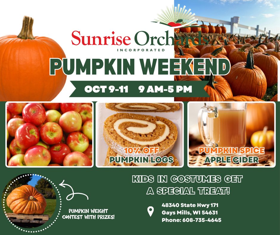 Pumpkin Weekend at Both Locations Oct 9-11