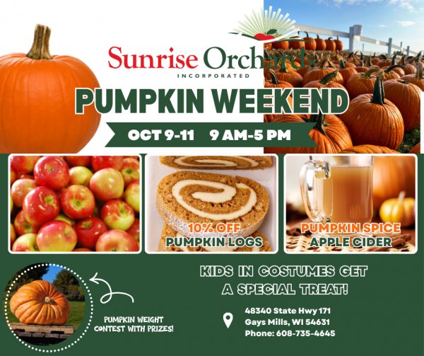 Pumpkin Weekend at Both Locations Oct 9-11